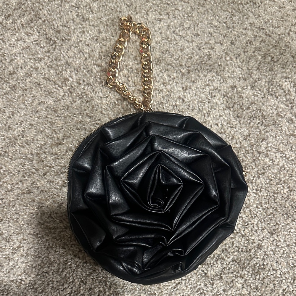 a new day Black Rose Clutch with Gold Chain